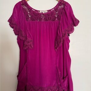 Black Rainn Fuchsia Lace Accent Blouse